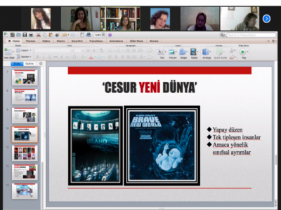 Yeni medya ve iletişim etkinliklerinin 4.'sünde  Doktora Öğrencisi Eda Azap, ‘Yeni Dünya Tasarımlarında Distopik ve Ütopik Yaklaşımlar’ sunumunu yaptı