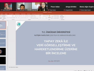 İletişim Fakültesi seminerleri kapsamında yapay zeka ve tasarım etkinliği gerçekleştirildi. Arş. Gör. Ezgi Şen seminer kapsamında sunum yaptı.